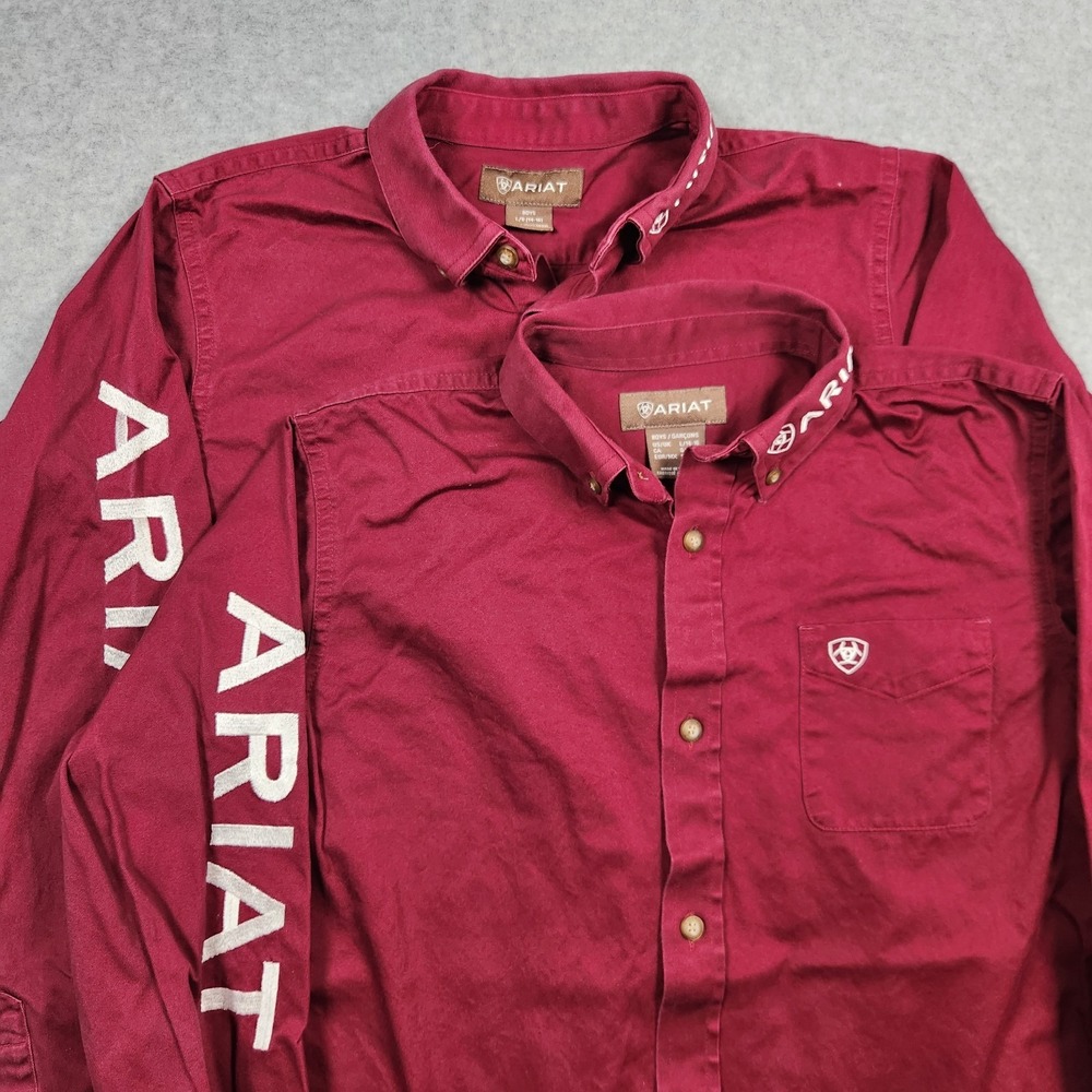 Ariat Shirt Boys Large 14-16 Maroon Team Logo Cowboy Rodeo Western - Set Of 2